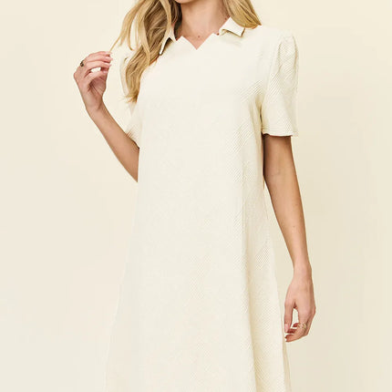 Double Take Full Size Texture Collared Neck Short Sleeve Dress - Image 16