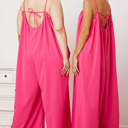 Double Take Full Size Ruffle Trim Tie Back Cami Jumpsuit with Pockets - Image 14