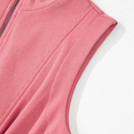 French Terry Zipped Collar Sleeveless Drawstring Waist Mini Dress - Image 21