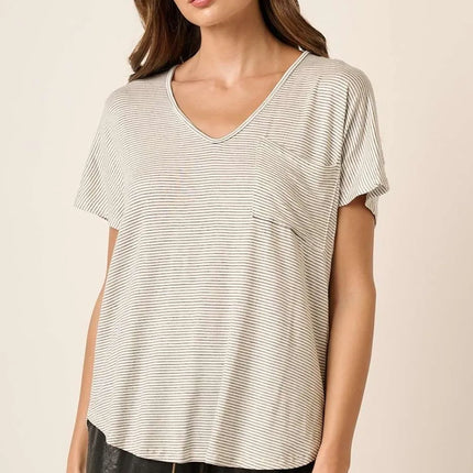 Mittoshop Striped V-Neck Short Sleeve T-Shirt - Image 1