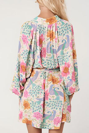 Printed Notched Lantern Sleeve Dress - Image 3