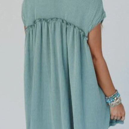 Frill Round Neck Cap Sleeve Mini Dress - Image 3