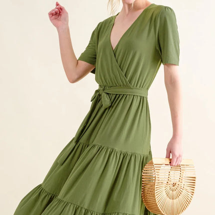 And The Why Soft Short Sleeve Tiered Midi Dress - Image 1