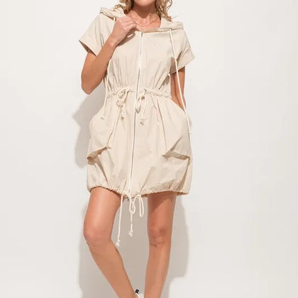 And The Why Short Sleeve String Details Hooded Mini Dress - Image 2