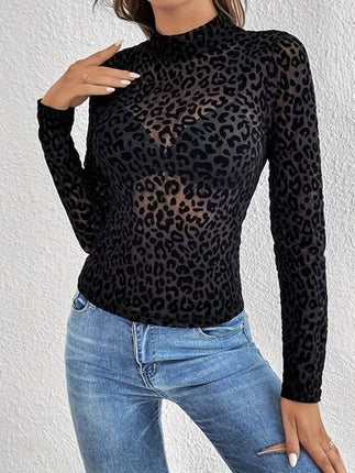Leopard Mock Neck Long Sleeve Top - Image 4