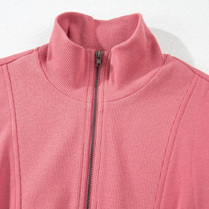 French Terry Zipped Collar Sleeveless Drawstring Waist Mini Dress - Image 20