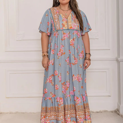 Plus Size Printed Tie Neck Flutter Sleeve Maxi Dress - Image 6