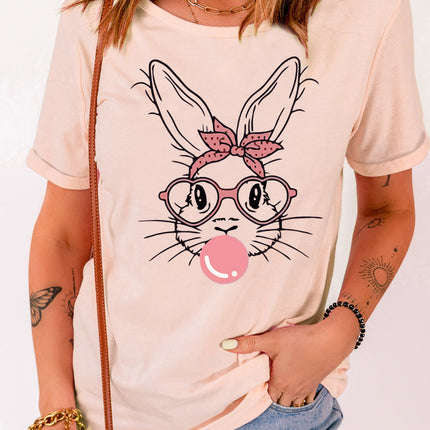 Rabbit Graphic Round Neck Short Sleeve T-Shirt - Image 1