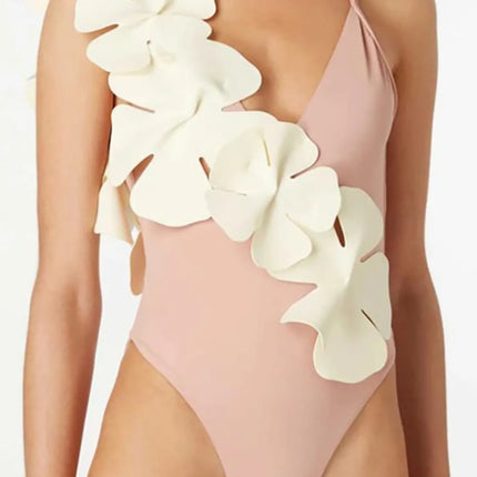 Contrast Flower Spaghetti Strap One-Piece Swimwear - Image 4