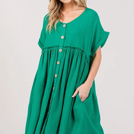 SAGE + FIG Full Size Button Up Short Sleeve Dress - Image 3
