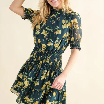 And The Why Floral Print Smocked Waist Mini Dress - Image 1