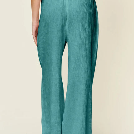 Double Take Full Size Texture Drawstring Wide Leg Pants - Image 21