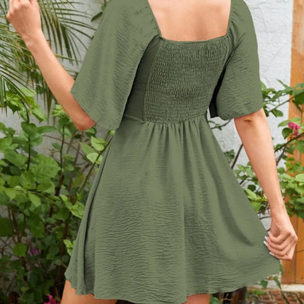 Smocked Back Knotted Flutter Sleeve Dress - Image 12