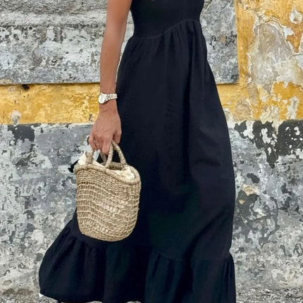 V Neck Ruffled Cap Sleeve Smocked Maxi Dress - Image 1