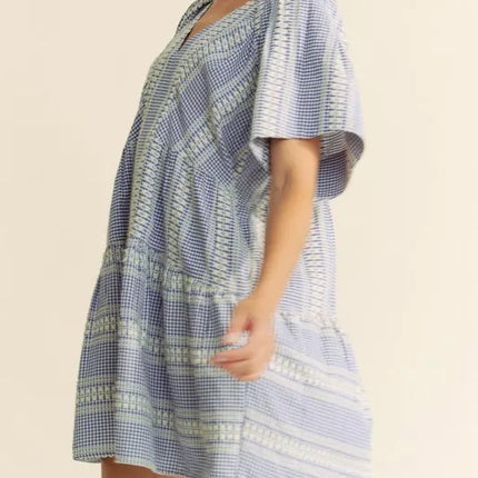 Davi & Dani Embroidered Stripe Ruffled Gingham Mini Dress - Image 6