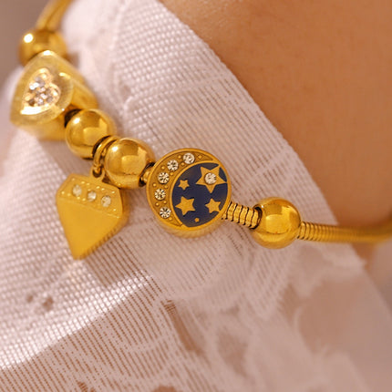 Stainless Steel Rhinestone Charm Bracelet - Image 2