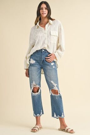 Annie Wear Distressed Raw Hem Cropped Jeans - Image 4