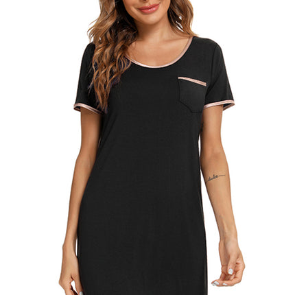 Contrast Trim Pocketed Round Neck Lounge Dress - Image 5