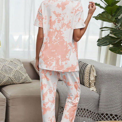 Shiny Tie-Dye Tee and Drawstring Waist Joggers Lounge Set - Image 5