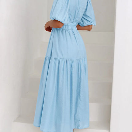 V-Neck Puff Sleeve Midi Dress - Image 3