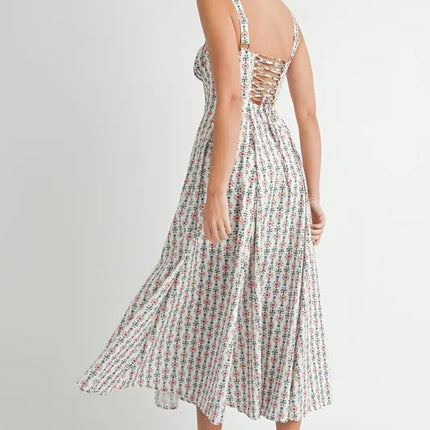 MABLE Floral Print Bustier Back Lace Up Midi Dress - Image 5