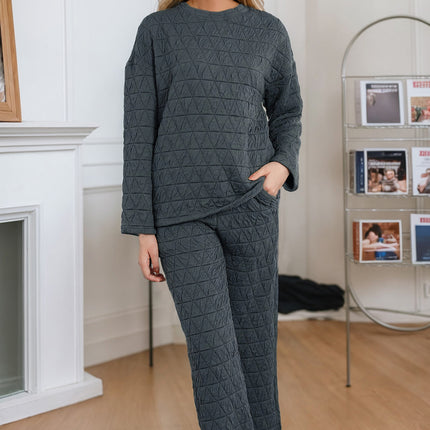 Round Neck Top and Pocketed  Pants Lounge Set - Image 2