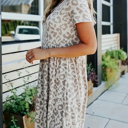 Leopard Round Neck Short Sleeve Mini Tee Dress - Image 2