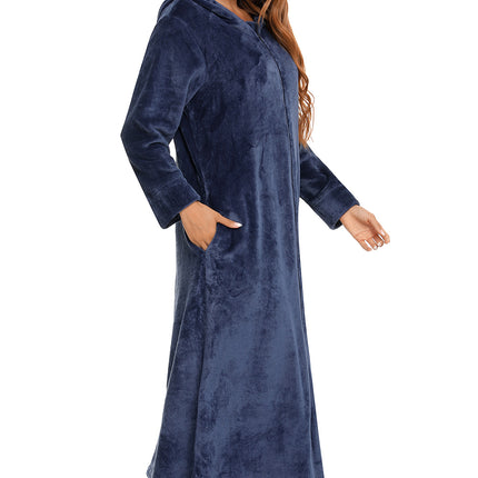 Zip Front Hooded Night Dress with Pockets - Image 8