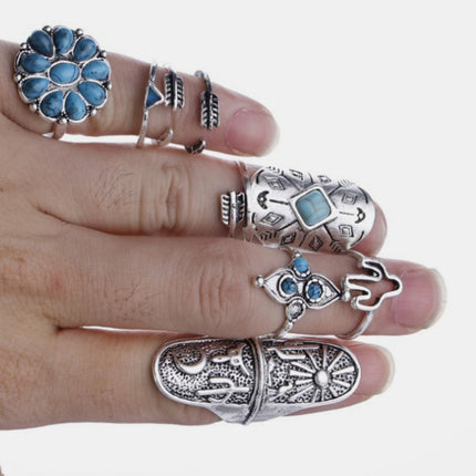 Alloy Turquoise 9-Piece Ring Set - Image 4
