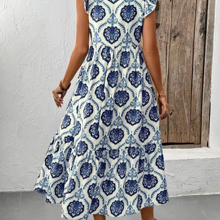 Printed V-Neck Cap Sleeve Dress - Image 6
