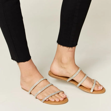 WILD DIVA Rhinestone Three-Strap Flat Sandals - Image 6