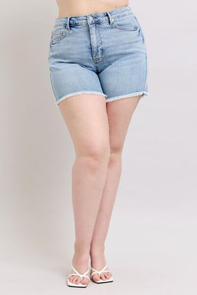 Judy Blue Full Size Tummy Control Raw Hem Denim Shorts Plus Size - Image 10