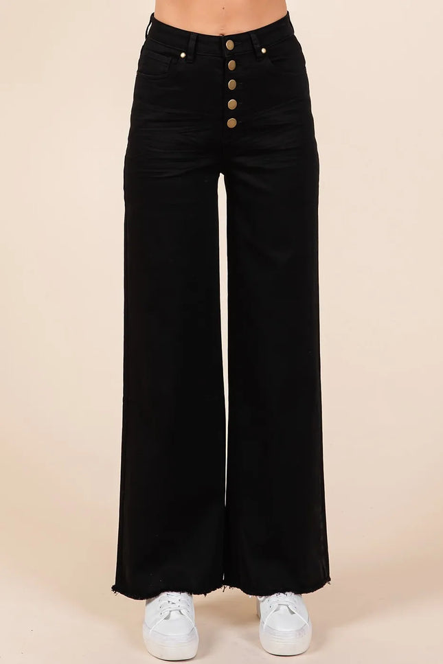 Mittoshop Twill High Waisted Button Fly Wide Leg Pants