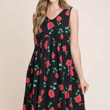 BOMBOM Floral Ruched Tank Dress - Image 1