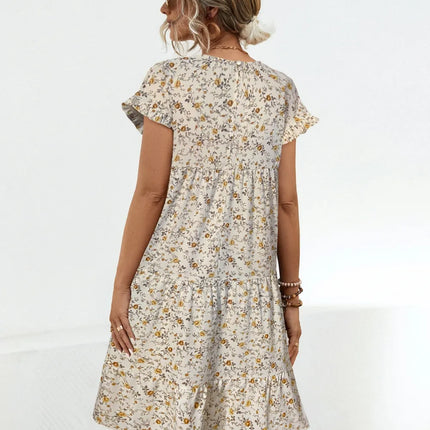 Frill Floral Round Neck Short Sleeve Tiered Dress - Image 8