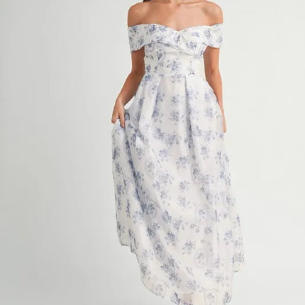 MABLE Floral Printed Off Shoulder Maxi Dress - Image 4