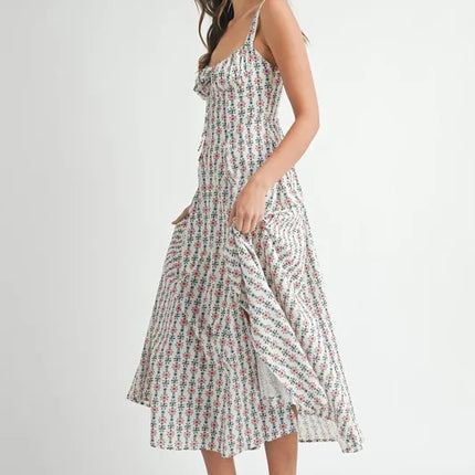 MABLE Floral Print Bustier Back Lace Up Midi Dress - Image 8