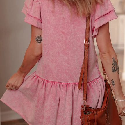 Mineral Wash Raw Edge Ruffle Mini Dress - Image 4