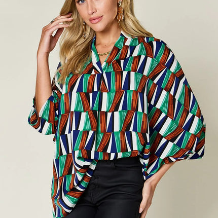 Double Take Full Size Geometric Notched Dolman Sleeve Top - Image 14