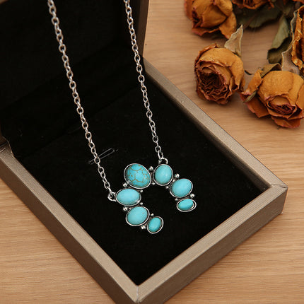 Artificial Turquoise Alloy Pendant Necklace - Image 3