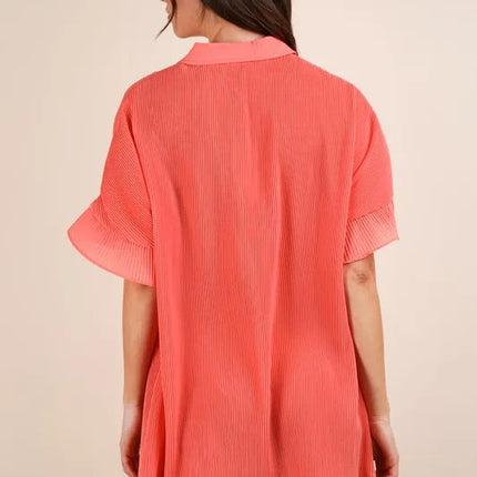 VERY J Pleated Detail Button Down Mini Dress - Image 3