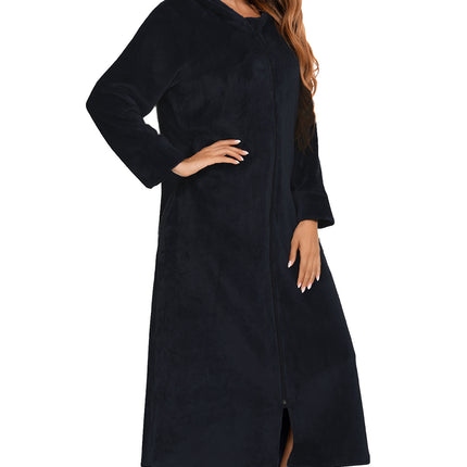 Zip Front Hooded Night Dress with Pockets - Image 3
