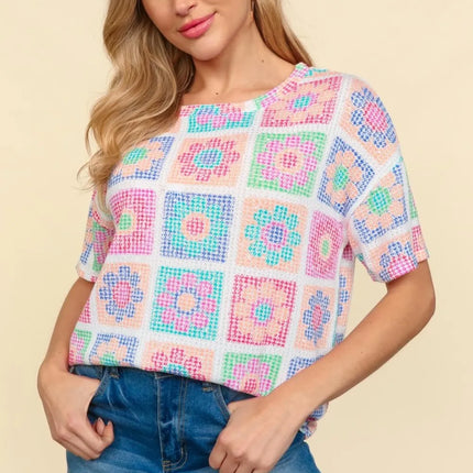 Haptics Flower Print Round Neck Short Sleeve T-Shirt - Image 4