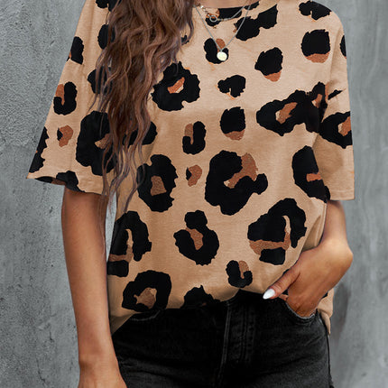 Animal Print Dropped Shoulder Round Neck T-Shirt - Image 1