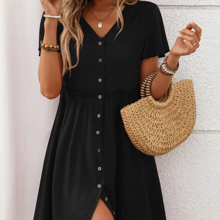 Button Front Flutter Sleeve Dress - Image 18