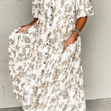 Printed Button Front Puff Sleeve Dress - Image 8