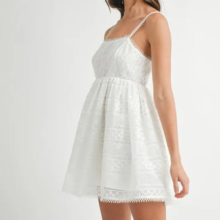 MABLE Eyelet Lace Babydoll Mini Cami Dress - Image 5