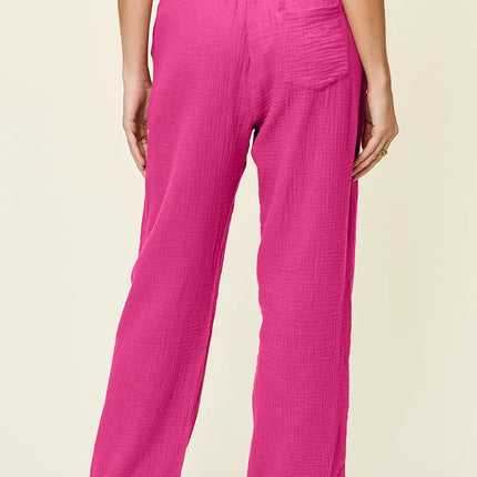 Double Take Full Size Texture Drawstring Straight Pants - Image 7