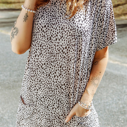Animal Print Round Neck Tunic Tee with Pockets - Image 4