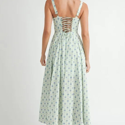 MABLE Floral Print Bustier Back Lace Up Midi Dress - Image 2